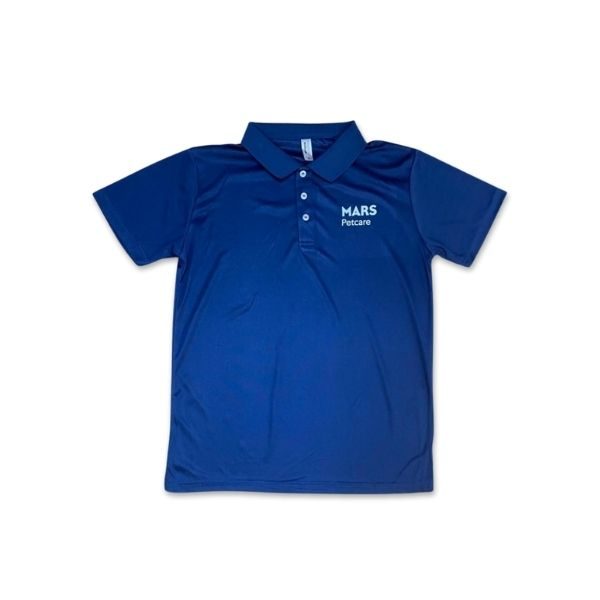 Navy blue polo shirt featuring the 'MARS Petcare' logo in white on the left chest.