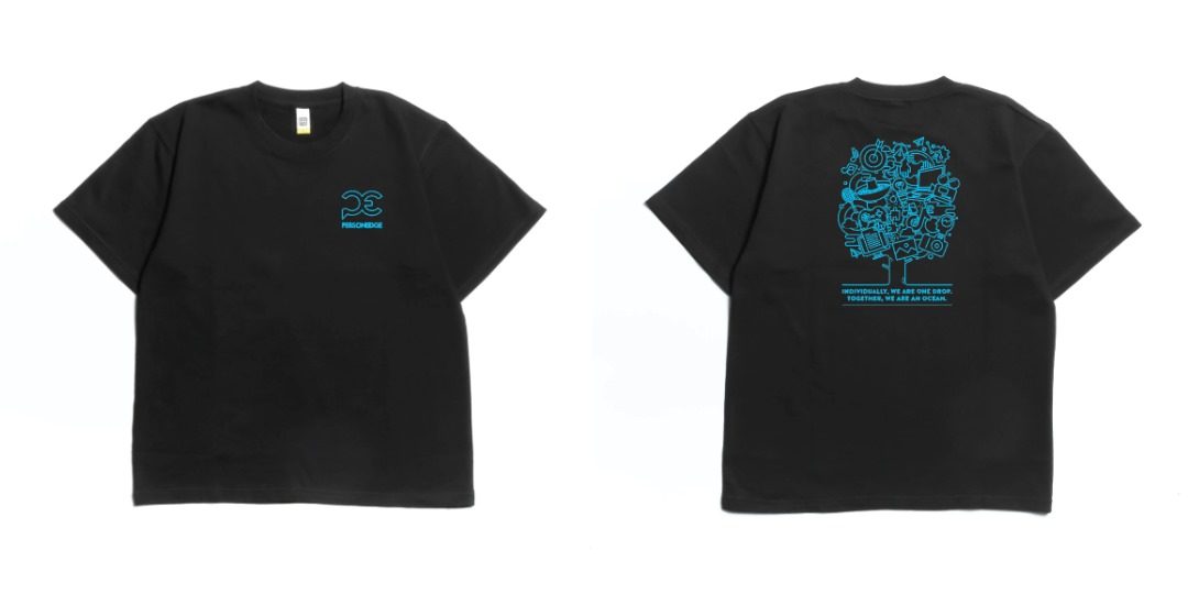 Black custom printed T-shirt featuring front logo and detailed back graphic design, suitable for corporate apparel, event merchandise, and personalised T-shirt printing in Malaysia